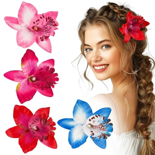 BOFUNX 4pcs Fermagli per Capelli Fiori Clip a Fiori Colorati Mollette per Capelli Fiori Hawaiana Accessori Capelli per Ragazze e Donna Matrimonio Spiaggia Festa