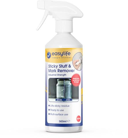 Easylife Sticky Stuff Remover (500ml) Grease Remover for Marks, No Scrub Tar and Glue Remover Solvent, Super Glue Remover, Safe for Most Surfaces, Wall Mark Remover, Make Up Remover - Fully Guaranteed