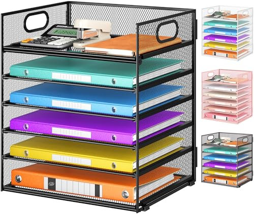 VITVITI Schreibtisch Organizer, 6 Ebenen Briefablage, Stapelbare Aktenhalter, Ablagefächer mit Griff, Bürobedarf für A4 Dokumentenablag, Papier, Buch, Magazin (Schwarz)