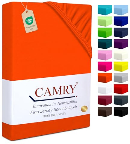 Camry Spannbettlaken Topper 180x200cm Orange Baumwolle Bettlaken Jersey Spannbetttuch Oeko-Tex 100