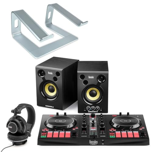 Hercules DJ Essentials Kit DJ-Set mit keepdrum Laptopständer Silberfarben