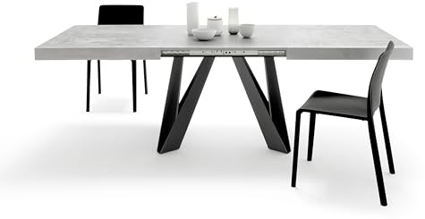 Mobili Fiver, Tavolo Allungabile Romina 160(240) x90 cm, Grigio Cemento con Gambe in Ferro Nere, per 6-10 persone, Tavolo Cucina, Soggiorno, Made in Italy
