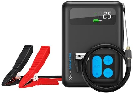 XLayer Multifunktionale Notstarthilfe-Powerbank Off-Road 12.000mAh mit Kompressor, PD 100W, Notstarthilfefunktion (Jump Starter), Kompatibel für alle Kfz bis 6.0l Benzin und 3.5l Diesel