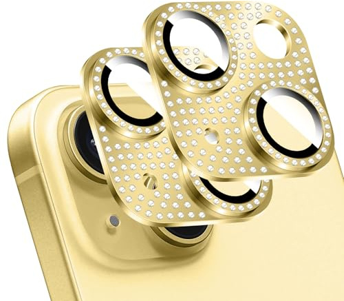 LucBuy 2 Pezzi Protezione per Obiettivo Fotocamera con Diamanti Lucidi per iPhone, Telefono Decorato con Strass 3D in Metallo, Cover Posteriore per Fotocamera per iPhone 13/iPhone 13 Mini