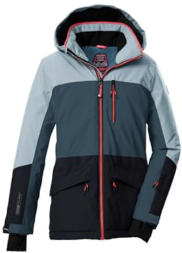 killtec Bambine e ragazze Giacca da sci/giacca funzionale con cappuccio e paraneve KSW 208 GRLS SKI JCKT, dunkel denim/hell rauchblau/schwarz blau, 152, 43562-000