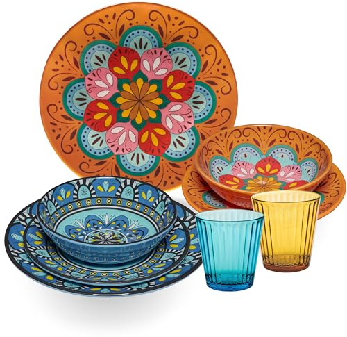Melamin Geschirr Set Toskana Pastel 2 Personen 8 Teile 360ml Acryl Camping