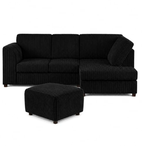 Anglo Right Hand Corner Sofa, Jumbo Cord L shaped sofa for Living Room, Deep Seat & Back Cushions, Sturdy Wooden Frame, Washable Covers, Comfortable Fixed Backrest Sectional Couch