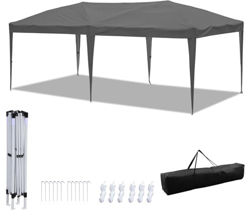 Hebitod Pavillon 3X6 Wasserdicht Stabil Winterfest,Pop Up Gazebo Pavillo，Faltpavillon mit Tasche，partyzelt UV-beständig，Pavillion pergola für Camping Festival Party, grau
