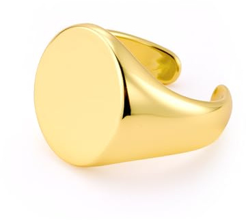 ALEXCRAFT Anillo Ancho Mujer Hombres Oro, Anillos de Sello Redondo, Anillo Abierto Ajustable, Hipoalergénico, Grueso, Acero, Oro 14 Quilates, Anillos Amistad Modo, Regalos de Joyería