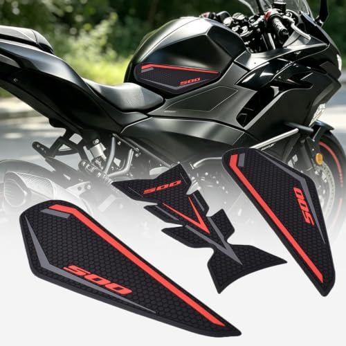SHINKXMT Accessoires de moto Protections de réservoir de carburant latérales antidérapantes pour Ninja 500 SE NINJA500 Z500 2024 2025 Protection de réservoir en caoutchouc étanche (Rouge)