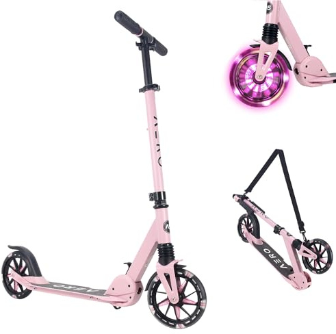 Aero Scooter for Kids 6-12 & Teens | Light Up Big Wheels & Shock Absorption | Boys Girls 2 Wheels Kick Scooter | Foldable & Height Adjustable, 176lbs Max