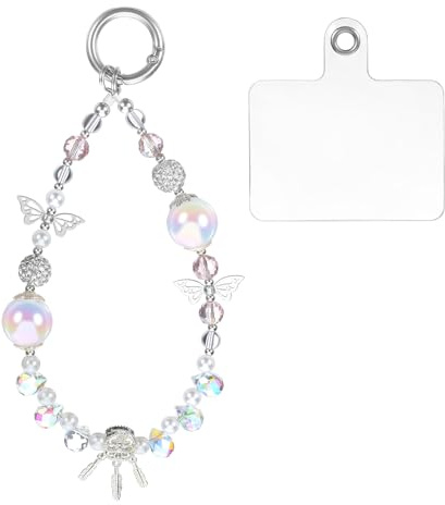 Mabor Crystal Beaded Phone Wrist Strap Charm for Women | Sparkling Wristlet Bracelet Cute Cellphone Lanyard with Metal Phone Tether Tab, Pink