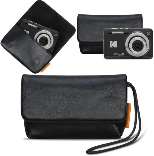 Lacdo Étui de Transport Caméra pour Kodak PIXPRO FZ55/FZ45/FZ53/FZ43 Digital Camera, Cuir Souple Housse de Caméra de Protection, Compact Kodak PIXPRO FZ55 FZ45 Sac avec Sangle au Poignet, Noir