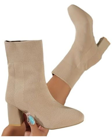 DYYEUAVT Stivaletti da Donna in Maglia, Calzini in Tessuto Elasticizzato, Stivaletti con Tacco Alto e Punta Corta(Multi,38)