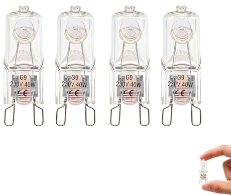 4pcs G9 Halogen Backofenlampe 40W 230V, Hitzebeständig bis 300°C, 360° Abstrahlwinkel, Sofort Licht, Standard G9 Sockel, Einfache Installation, Ersatzlampe für Backofen & Mikrowelle.