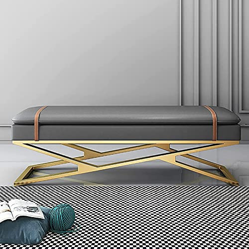 Stilvolle, zweilagige, weiche Polsterbank, multifunktional, für den Eingangsbereich, Schuhaufbewahrung, Sitz mit goldener Basis, bequemes Lederende des Bettes, Sofas, Bank (Größe: 70 x 38 x 45 cm)