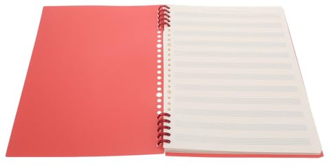PAMINGONO B5 Notenheft mit Schmalem Notenlinien Design für Kinder Flexibles Musikerziehungsheft aus Papier und Kunststoff Geeignet für Musikunterricht und Zuhause Vintage Rot