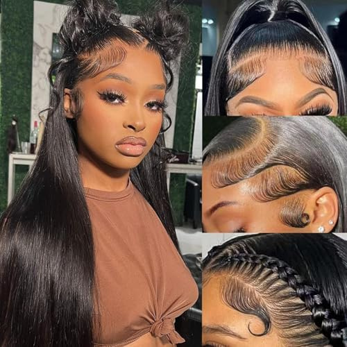 Echthaar Perücke 13x6 Straight HD Lace Front Wig Human Hair 20 Zoll, 180% Density Perücke Damen Echthaar Pre Plucked Mit Babyhaar Lace Wig Human Hair Natural Color for Black Women