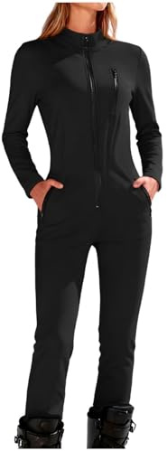 Après Ski Femme Ensemble Femme Combinaison Hiver Imperméable Veste De Skis Ensemble Thermique Chaude pour L'extérieur Combi Skis Coupe-Vent Respirante Vetement Women's Skisuit Noir L