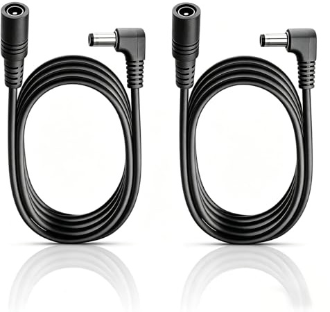 2 Stück 1m 5.5x2.1 mm 12V DC Power Verlängerungskabel, 24V Netzteil Adapter 90 Grad Rechter Winkel Männlich Weiblich Verlängerung Kabel Netzkabel Verbinder 22AWG, für Sicherheitskameras, Schwarz