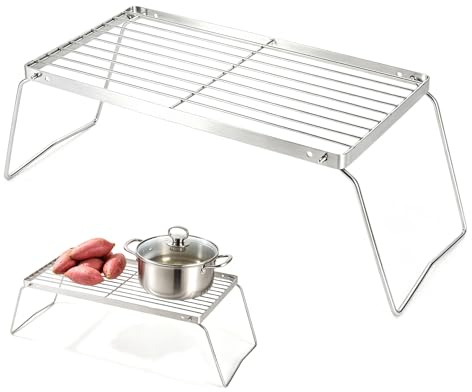 Griglia Pieghevole per Barbecue in Acciaio in ox 30 X 16 cm, Griglia Barbecue con Piedini A 2 Altezze, Griglia Da Campeggio Portatile per Barbecue Campeggio, Mini Barbecue e Cottura All’Aperto