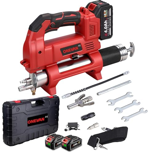 ONEVAN Cordless Grease Gun, 600CC Brushless, 3*Coupler, for Trucks/Tractor | 12000PSI Rotatable Aluminium, 2 Greasing Modes (Tube/Bulk), LED Light, 39.4IN Hose, 2×4.0Ah Battery Up to 40 Min Runtime