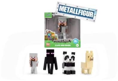 Jada Minecraft metallfigur 6,5 cm, 1 st slumpmässigt sortiment (4 modeller: Steve rustning, Enderman, Panda, Flama), samlarfigur i låda +8 år (9385138300W06)