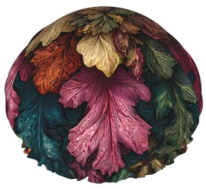 El gorro de ducha de doble capa de hojas bohemias de talla única evita que el cabello se enrede durante la ducha y el cuidado de la piel.
