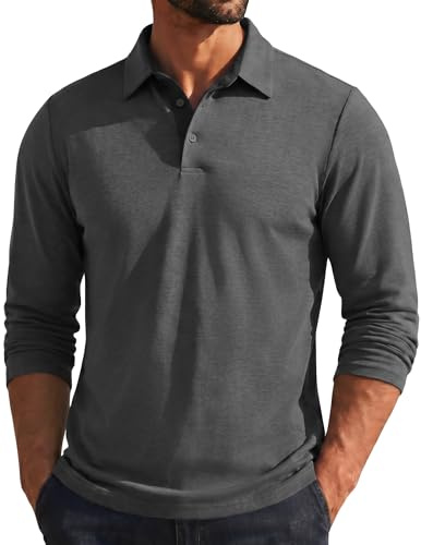 COOFANDY Men's Polo Shirt Long Sleeve Polo Neck Tshirt | Lightweight,Longsleeve Top,Casual,Contrasting-colour Neckline