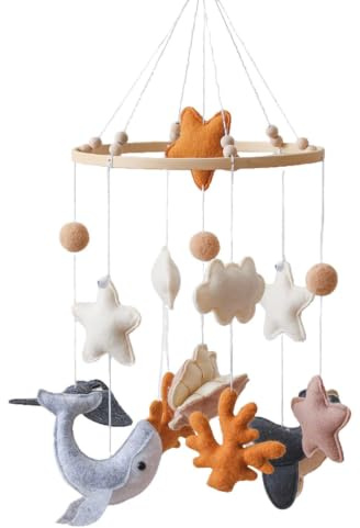 Mobile Per Bambini Mobile in Feltro per Bambini | Giocattolo Appendibile Carillon in Feltro con Animali Marini Stile Cartoon Decorazione per Camera Culla Cameretta dei
