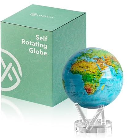 MOVA Globus Ozeanblau Relief Prestige (8,5) – Solar Globus | Rotierende Weltkugel mit Höhenrelief | Ohne Batterien | Globus Deko und Lern Globus für Büro und Zuhause | 21.5 CM