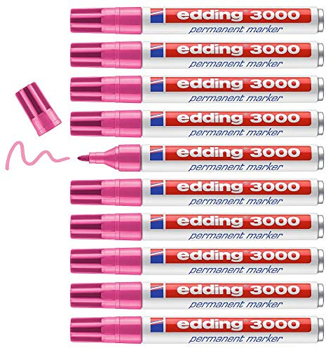 edding 3000 Permanentmarker - pink - 10 Stifte - Rund-Spitze 1,5-3 mm - schnell trocknender Permanent Marker - wasserfest, wischfest - für Karton, Kunststoff, Holz, Metall - Universalmarker
