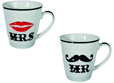 Out of the blue 78/8231 Porzellan-Becher, Mr und Mrs, 2-er Set in Geschenkpackung mit Fenster, Circa 10 x 9 cm