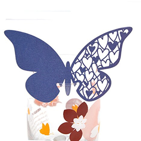 Segnaposto per bicchiere da vino, a forma di farfalla, per decorare matrimoni, feste, confezione da 50, Blue, 10.4 x 7 x 1.8 cm