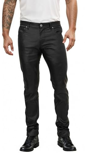 ETHANOL Stretch Fashion Casual Leather Pants APL44798SK PK3 Black 32