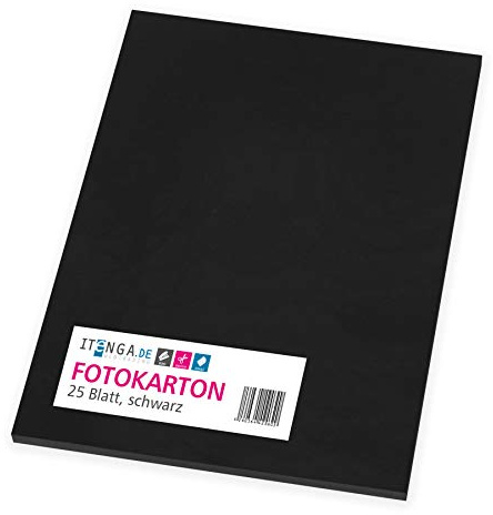 itenga Fotokarton 25 Blatt A4 300 g/qm - Tonpapier Tonkarton Druckerpapier Bastelpapier Bogen durchgefärbt zum kreativen Gestalten und Basteln (Schwarz)