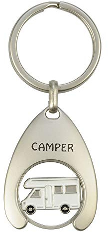 happyROSS Porte-clés avec jeton de chariot Camper, Argent mat, ca. 30x5x42 mm