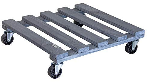 WAGNER Pflanzenroller PALETTI 38 x 38 x 9,5 cm I Blumenroller für Außenbereich + Innenbereich I Kübelroller aus FSC®-Massivholz, anthrazit I Tragkraft 120 kg I Made in EU - 20042201