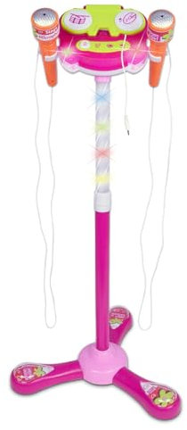 Bontempi-TwinStage Mic-Doppio Microfono da Palcoscenico con Connessione MP3 per Performance Strabilianti, Rosa, 360x360x890 mm, Colore, 36 x 36 x 89 cm, 40 1471