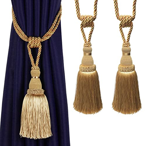 BEL AVENIR Dekorative Vorhang-Raffhalter, handgefertigt, elegant, Quasten, Raffhalter für Vorhänge (Gold, 2)