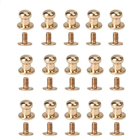 QUUPY 50PCS Round Head Solid Brass Screw Button Stud Slotted Nailhead Screwback Screw Spot Nail Rivet for Leather Rivet Gold