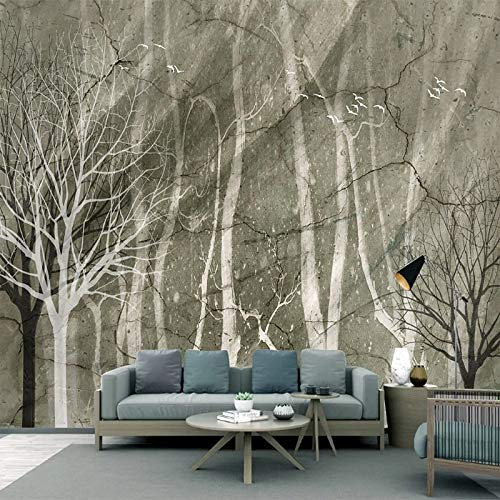Benutzerdefinierte 3D-Wandbild nordische handgemalte Retro Schwarz-Weiß-Holz-Baumzweige Wohnzimmer Sofa Hintergrund wasserdichte Tapete,240cm(W) x 220cm(H)