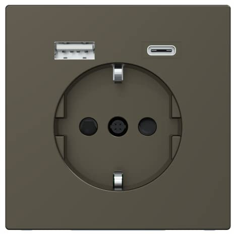 Schneider Electric Merten Schuko-Steckdose mit USB Anschluss Typ A+C, System Design, moccametallic, Artikelnummer MEG2367-6052