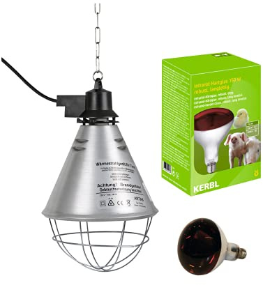 Kerbl Kit lampe à rayons infrarouge chauffants 250 W + réflecteur porte-lampe avec grille de protection, chaîne de fixation et câble de 2,5 m