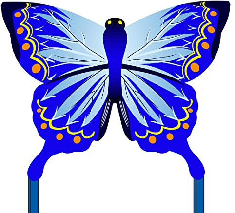 Ecoline 102221 - Butterfly Kite Indigo Kinderdrachen Einleiner, ab 5 Jahren, 95x120cm und 1.9m Drachenschwanz, inkl. 17kp Polyesterschnur 25m auf Griff, 2-4 Beaufort