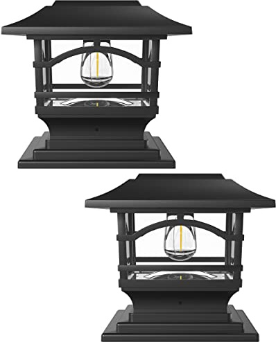 Davinci Lighting Edison Solar Outdoor Post Cap Lights - 4x4 5x5 6x6 - Bright LED Light for Fence Deck Garden or Patio Posts - Slate Black (2 Pack)