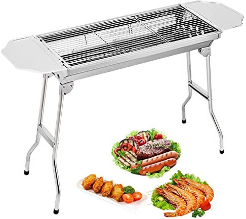 Holzkohle Barbecue Edelstahl Holzkohlegrill Klappbar Standgrill Edelstahl Camping Grill Klappgrill Edelstahl Holzkohlegrill Für 5-15 Camping Garten Party Barbecue 110X33.5X70cm