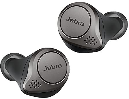 Jabra Elite 75t Earbuds - Active Noise Cancelling Wireless Bluetooth Earbuds with Long Battery Life for In Ear True Wireless Calls and Music - Titanium Black (Renewed)
