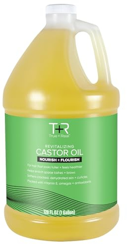 True+Real 100% Pure Castor Oil – Cold-pressed, Hexane Free, Unrefined, Premium USP Castor Oil, 1 Gallon