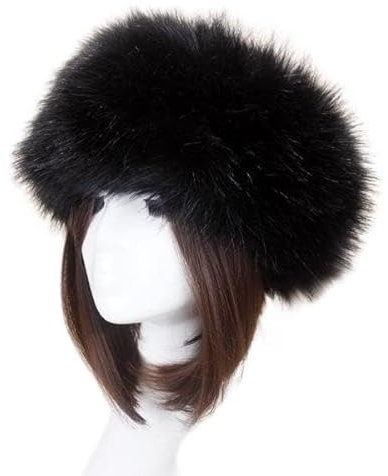 Damen Fellmütze Pelzmütze,Wintermütze Damenmütze Kunstfell Kunstpelz Mütze Klassische russische Kosakenmütze Faux Fuchs Warm Wintermütze Weich Pelz mütze für Reisen, Skifahren, Wandern,Schwarz